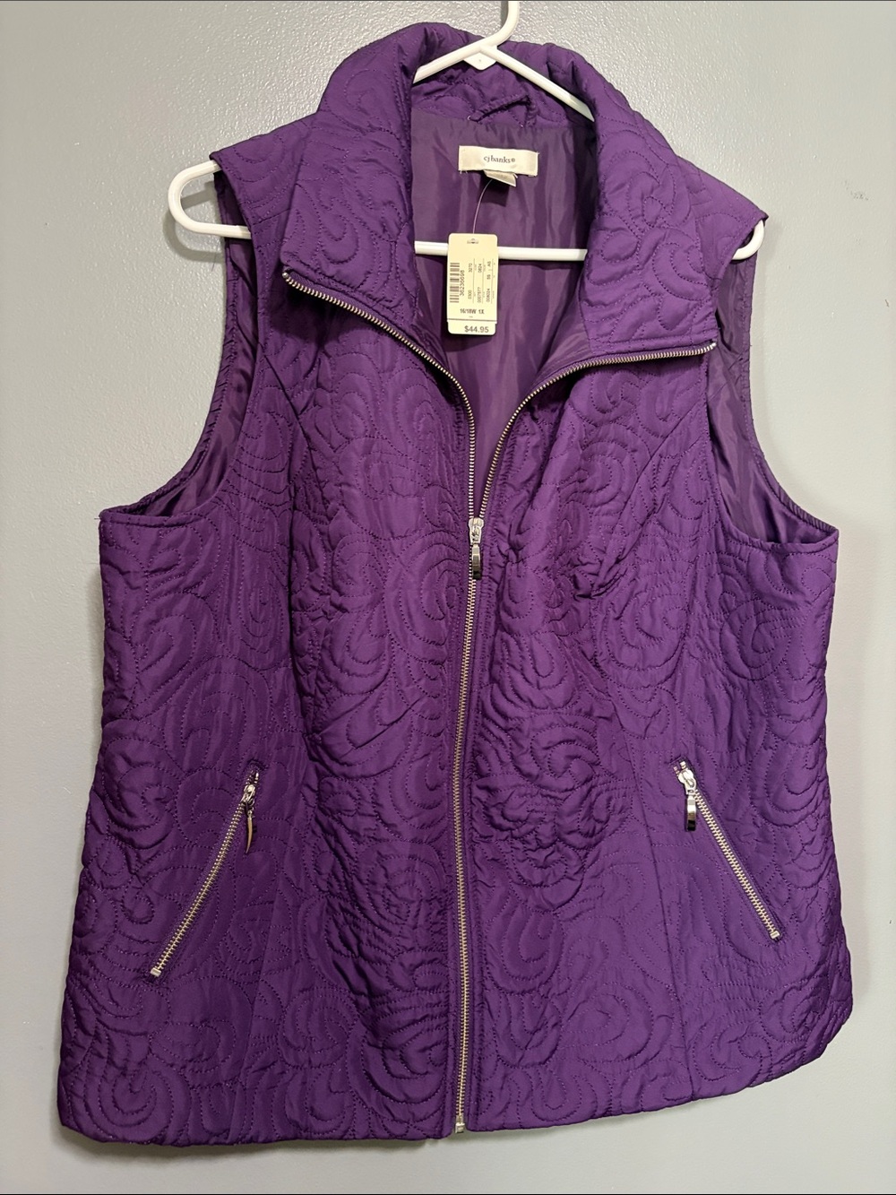 CJ Banks Purple Quilted Zip-Front Vest size 1X